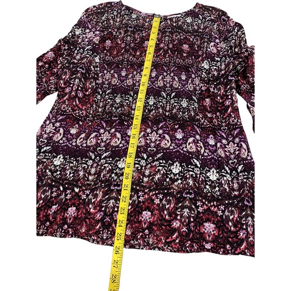 J Jill Women's Top Size Large Paisley Black Purple Tunic Keyhole Back LS - Picture 4 of 6